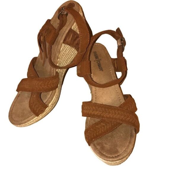 Minnetonka Women’s Haley Espadrille Wedge Strap Sandals Natural Brown Size 11M - Picture 1 of 8